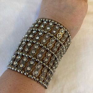 Ethnic Bohemian Wide Stretch Bracelet Jeweled with Clear Stones
